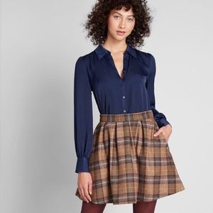 ModCloth Brisk-Taker Wool Mini Skirt | Brown Plaid